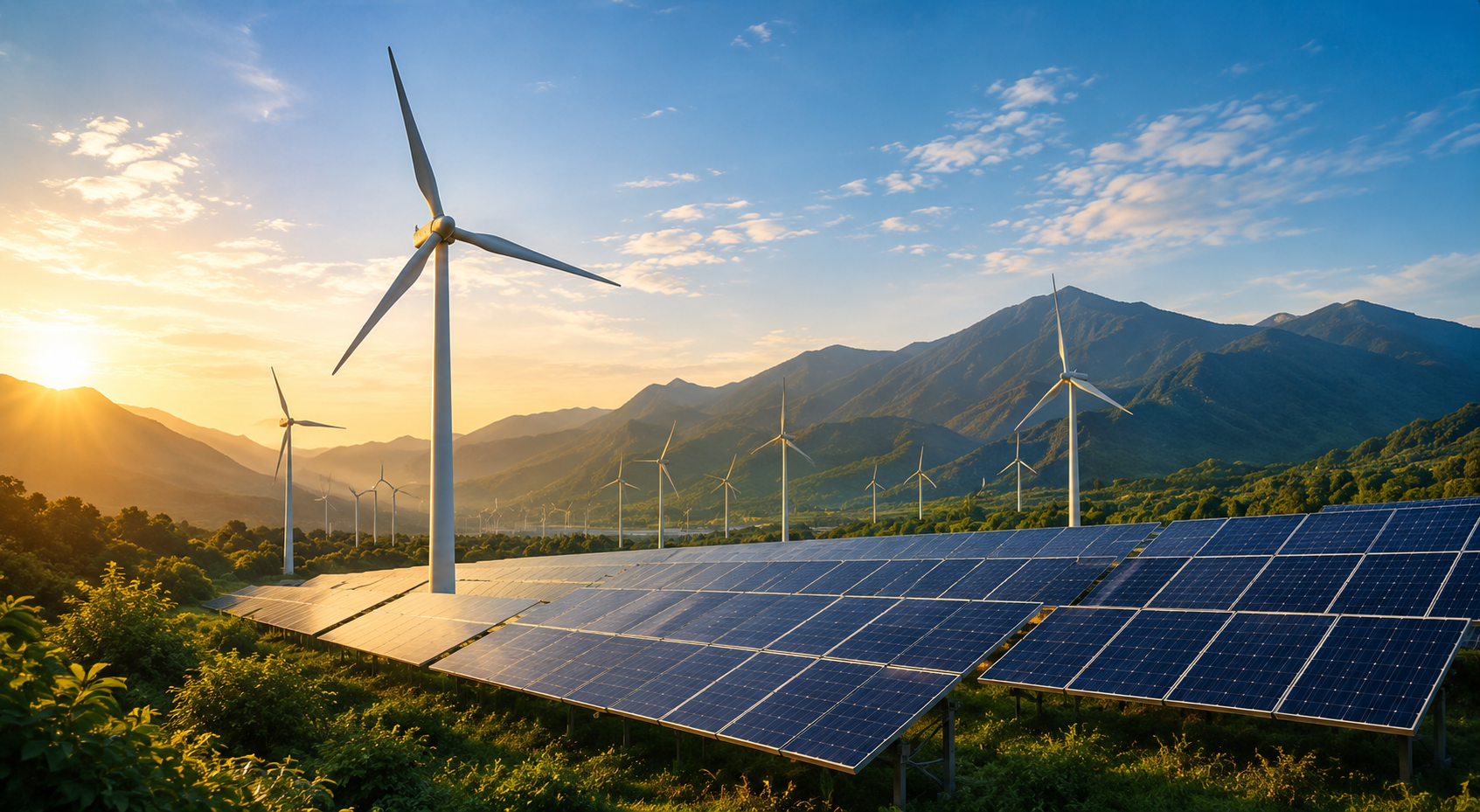 Windmills and solar panels